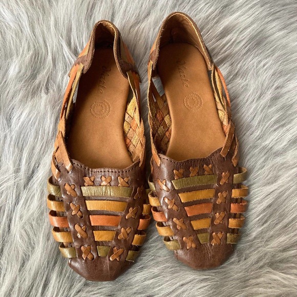 D'Arte Huarache Traditional Mexican Shoes Womens Size 7? Brown Orange Leather - Picture 4 of 8